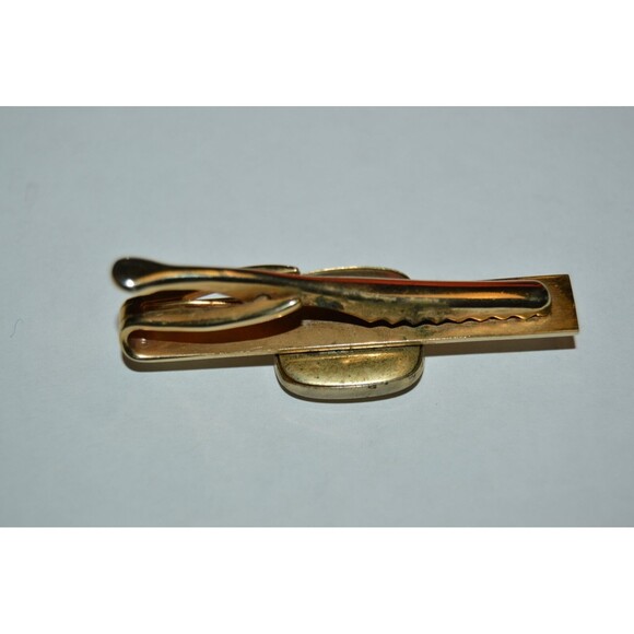 Vintage Brass with Red Accents 1960s Classic Men's Cuff Links & Tie Bar Set Rare - Picture 7 of 9